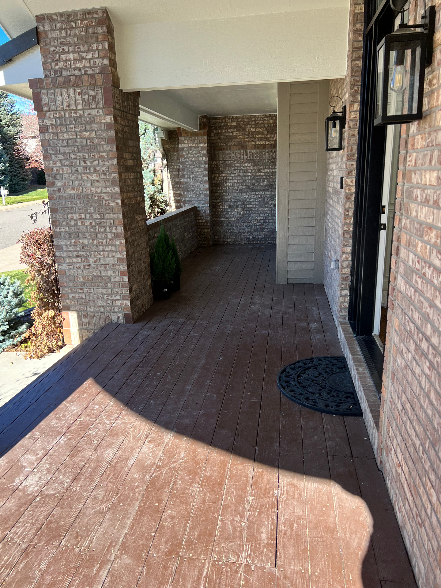 Worn front porch before cedar rebuild